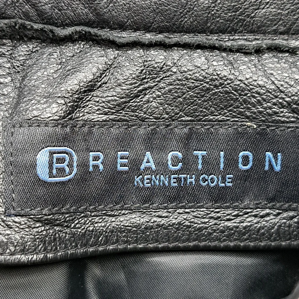 Kenneth Cole Reaction Black Leather Pants Men's 30x27 Lined Moto Y2K Vintage